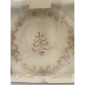 Pfaltzgraff Holiday Gold Round Platter 12" Handpainted Etched Christmas Tree Des